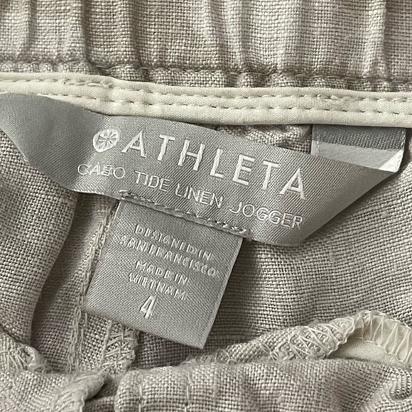 Athleta Cabo Tide Linen Jogger 4 Camo Elastic Waist Pull On Pant Beach Surf Tan - Picture 9 of 10